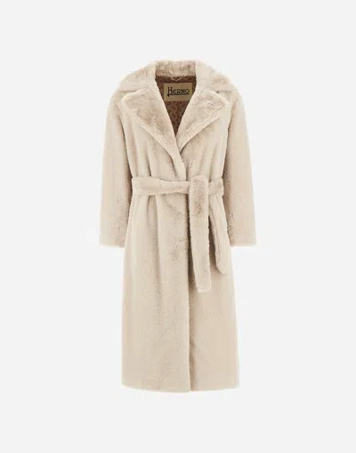 Herno Soft Alternative Fur Coat In Neutral