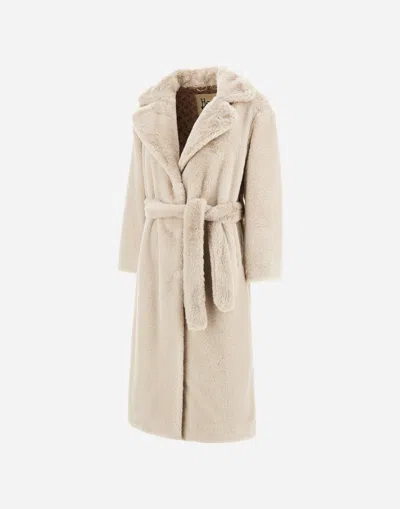 Herno Soft Alternative Fur Coat In Neutral