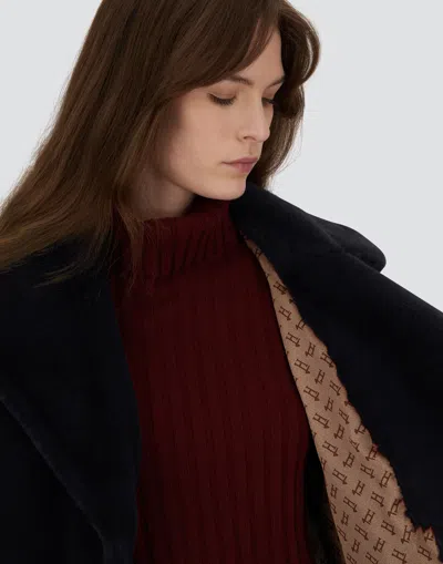 Herno Long Coat With Belted Waist And Notched Lapels In Black