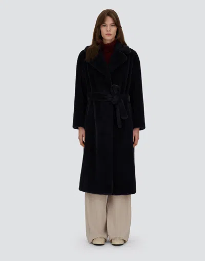 Herno Long Coat With Belted Waist And Notched Lapels In Black