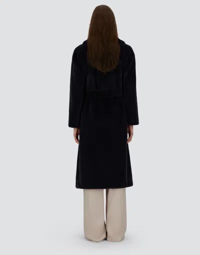 Herno Long Coat With Belted Waist And Notched Lapels In Black