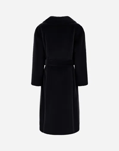 Herno Long Coat With Belted Waist And Notched Lapels In Black