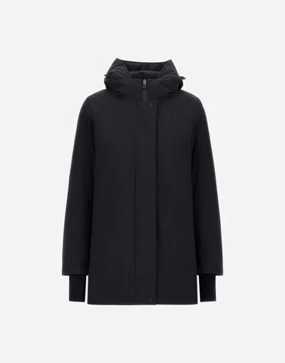 Herno Hooded A-shape Jacket In 2-layer Windstopper In Black