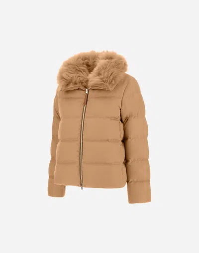 Herno Jacket In Cashmere, Silk And Monogram In Brown