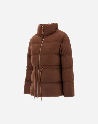 Herno Short Parka In Virgin Wool�tweed In Brown