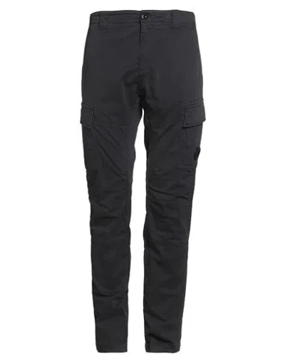 C.p. Company Streamlined Black Cargo Pants With Functional Pockets And Logo Detail In Blue