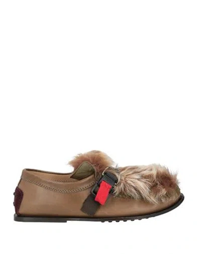 Ḣender Scheme X Tod's Woman Loafers Military Green Size 8 Lambskin, Shearling In Brown