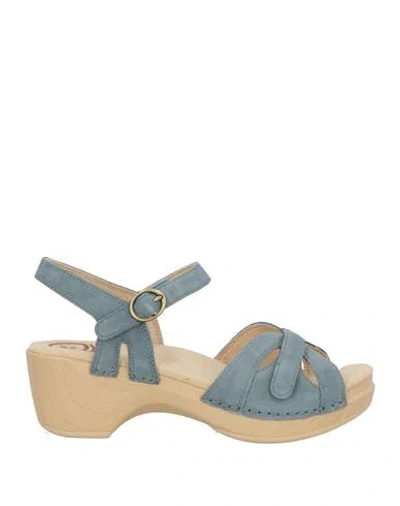 Dansko Woman Sandals Slate Blue Size 8 Leather In Blue