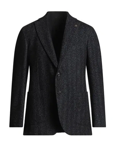 Gabriele Pasini Man Blazer Midnight Blue Size 42 Acrylic, Wool, Polyester, Viscose, Polyamide In Black