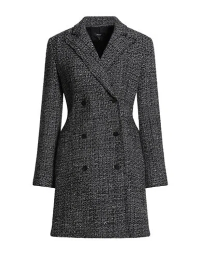 Theory Woman Coat Black Size 10 Wool, Acrylic, Synthetic Fibers, Cotton, Polyester In Gray