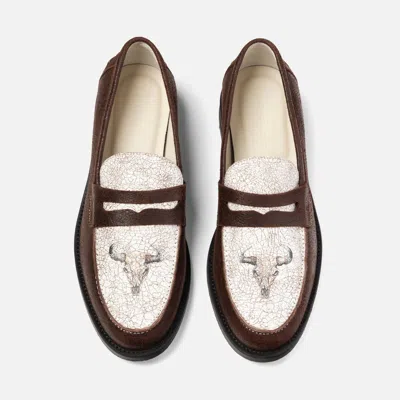 Duke & Dexter Men's Wilde Cracked Bison Skull Penny Loafer - Men's In Brown