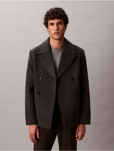 Calvin Klein Men's Double-faced Wool Blend Pea Coat In Gray