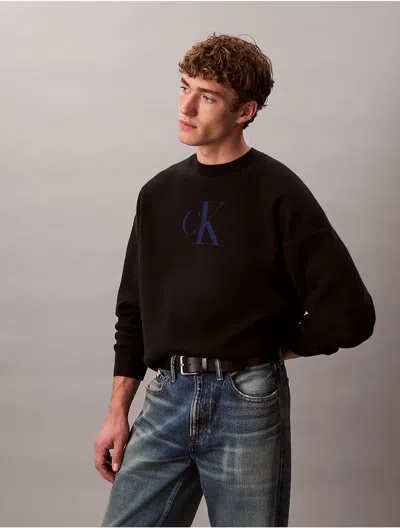 Calvin Klein Jeans Est.1978 Calvin Klein Men's Cotton Blend Monogram Relaxed Sweater In Brown
