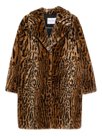 Stand Studio Marcelline Faux Fur Long Coat In Brown