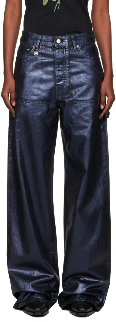Amiri Navy Coated Denim Carpenter Jeans In Blue