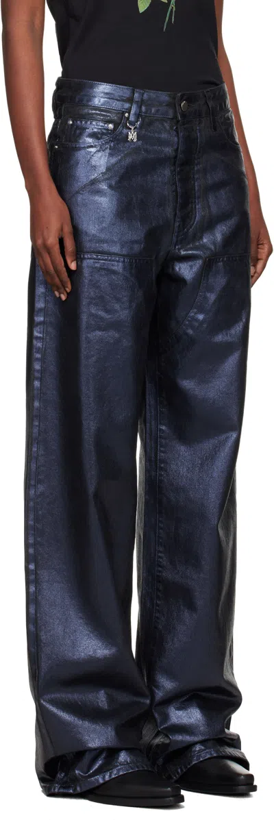 Amiri Navy Coated Denim Carpenter Jeans In Blue