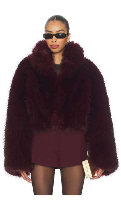 Rotate Birger Christensen Bordeaux Cropped Fur Jacket With Concealed Front Closure In Faux-fur Woman In Brown