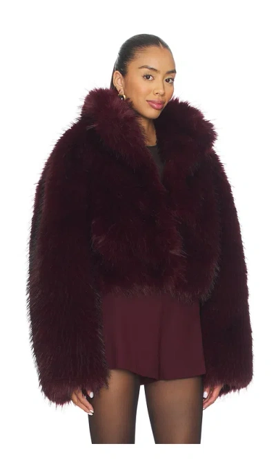Rotate Birger Christensen Bordeaux Cropped Fur Jacket With Concealed Front Closure In Faux-fur Woman In Brown