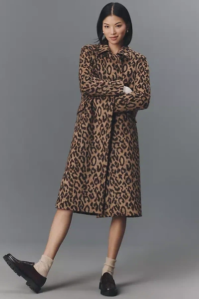 Baum Und Pferdgarten Dixie Long Wool Blend Leopard Coat Jacket In Multi
