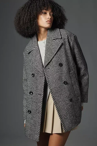 Nvlt Chevron Double-breasted Coat Jacket In Gray