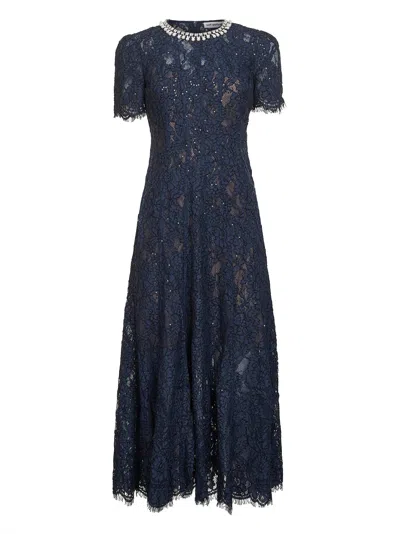 Self-portrait Blue Sequin Floral Lace Embellished Midi Dress In Blue