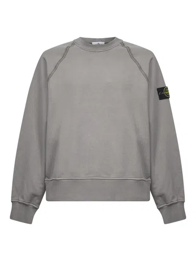 Stone Island Grey Brushed Organic Cotton Crewneck Sweatshirt In Gray