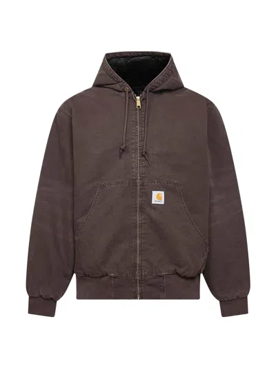 Carhartt Padded Hooded Jacket With Drawstring And Zipper Closure In Brown