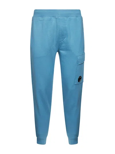 C.p. Company Light Blue Diagonal Raised Fleece Lens Sweatpants In Blue