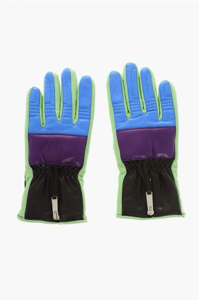 Dsquared2 Color Block Leather Gloves With Zip In Multi
