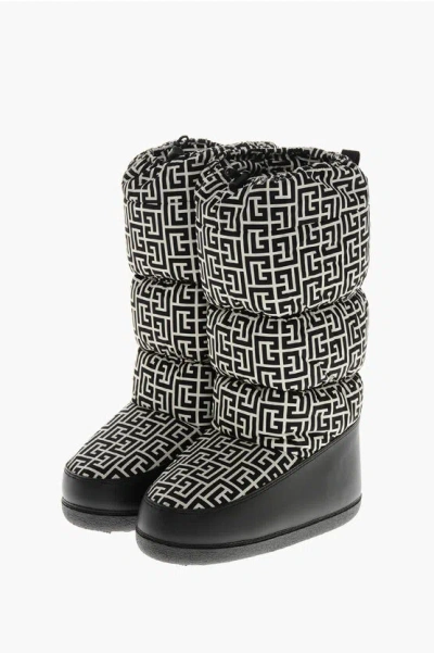 Balmain Nylon Snow Boots With All-over Monogram In Black