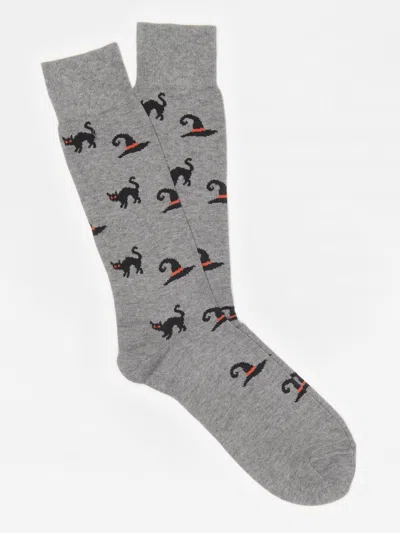 J.mclaughlin Men's Cat And Witch Sock Gray | Cotton/nylon/spandex In Gray