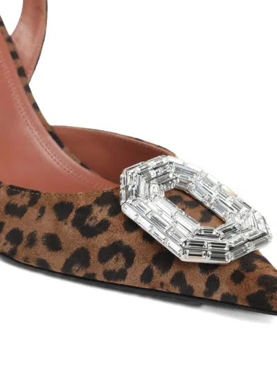 Amina Muaddi Pointed-toe Slingback Heels With Crystal Embellishment In Animal Print