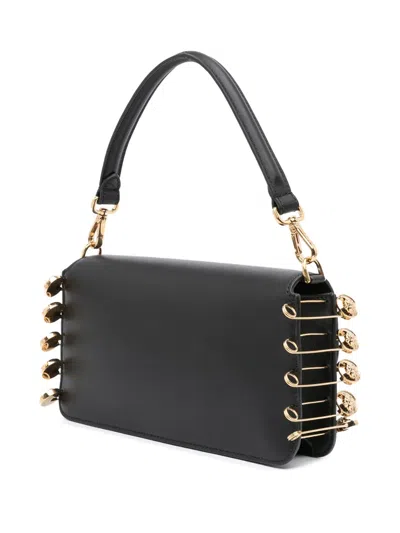 Pre-owned Fendi 2010-2025 Versace Vitello Seta Fendace Brooch Baguette Satchel In Black