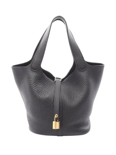 Pre-owned Hermes 2024 Clemence Picotin Lock 22 Handbag In Black