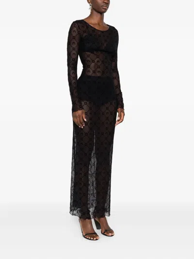 Marine Serre Long-sleeve Patterned Dress In Black