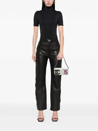 Pre-owned Chanel 2002-2003 Cc Canvas And Metallic Lambskin No. 5 Chain Flap Shoulder Bag In White