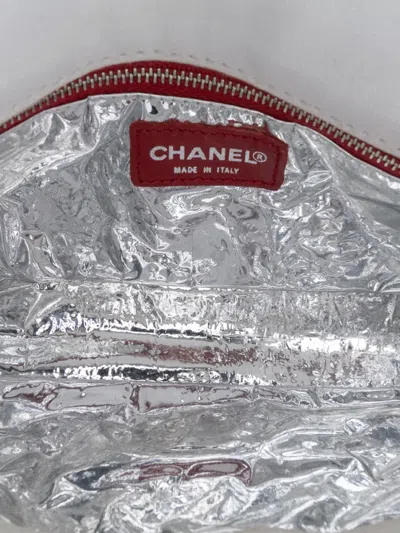 Pre-owned Chanel 2002-2003 Cc Canvas And Metallic Lambskin No. 5 Chain Flap Shoulder Bag In White