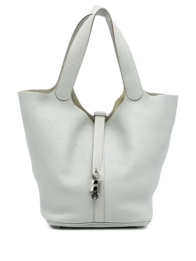 Pre-owned Hermes 2014 Clemence Picotin Lock 26 Handbag In Blue