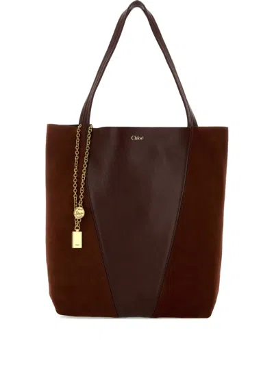 Chloé Borsa Shopping Chloè Spin Bordeaux In Pelle E Pelle Scamosciata  Donna In Brown