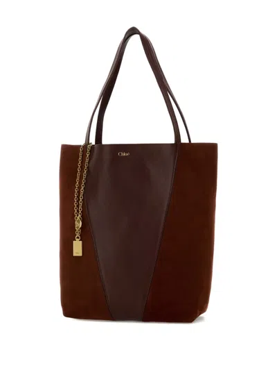Chloé Borsa Shopping Chloè Spin Bordeaux In Pelle E Pelle Scamosciata  Donna In Brown