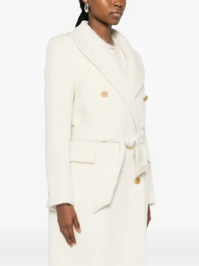 Tagliatore Double-breasted Belted Coat In White