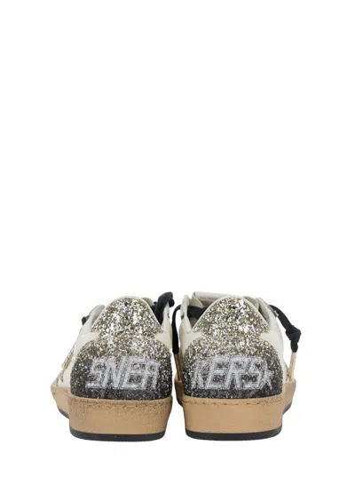 Golden Goose Ballstar White Low Top Sneakers With Glittered Star Patch On The Side And Glittered Heel With Logo L In Multi