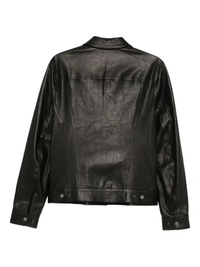 Tagliatore Long Sleeved Buttoned Leather Jacket In Black