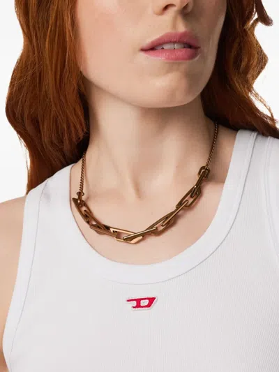 Diesel Dx1646200 Interlocking Logo Chain Necklace In Gold
