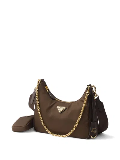Prada Re-edition 2005 Nylon Shoulder Bag In Brown