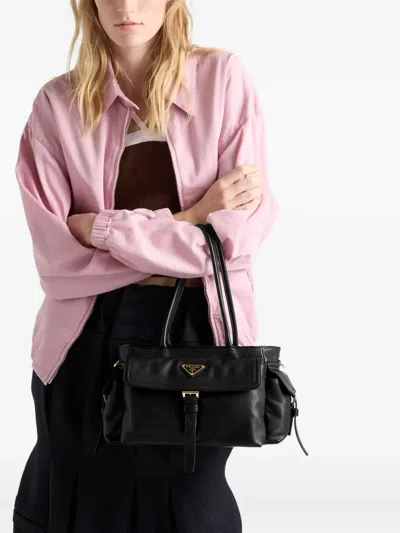 Prada Womens Black Explore Medium Re-nylon And Leather Tote Bag In Black