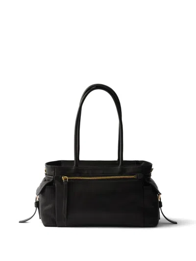 Prada Womens Black Explore Medium Re-nylon And Leather Tote Bag In Black