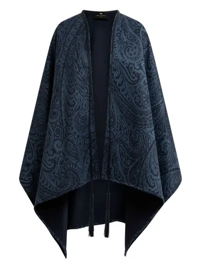 Etro Tassel-detail Jacquard Cape In Blue