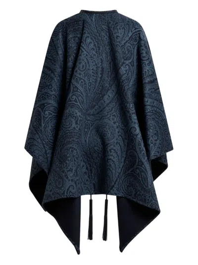 Etro Tassel-detail Jacquard Cape In Blue