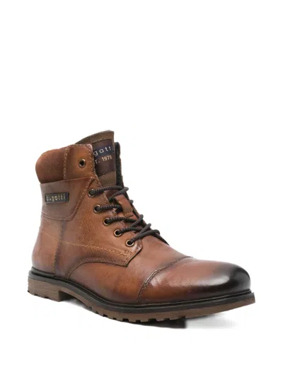 Bugatti Lace-up Panelled Booties In Brown